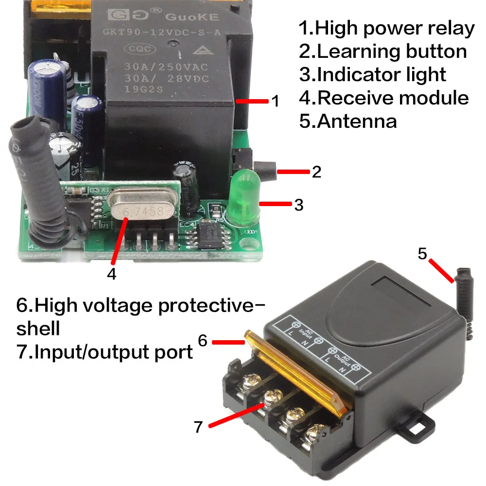 Bezprzewodowy przełącznik światła 433MHz RF Remote on Off AC 220V 30Amp przekaźnik sterowania dla podgrzewacze wody wentylator pompy wentylator