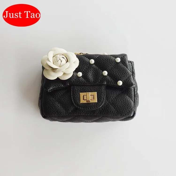 Just Tao! Childrens Fashion leather Purse Baby Kid Flower Pearl bags Toddlers Small coin purse Child wallets JT025