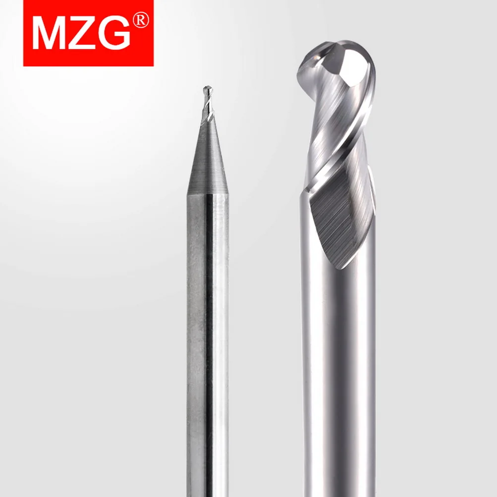 MZG 2 Flute Cutting HRC55 2mm 3mm 4mm Aluminium Copper Machining CNC Tungsten Steel Sprial Bit Milling Cutter Ball Nose End Mill