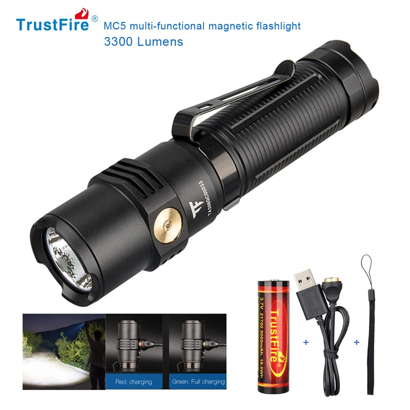 Trustfire MC5 Linterna LED táctica EDC recargable USB magnética - imagen 2