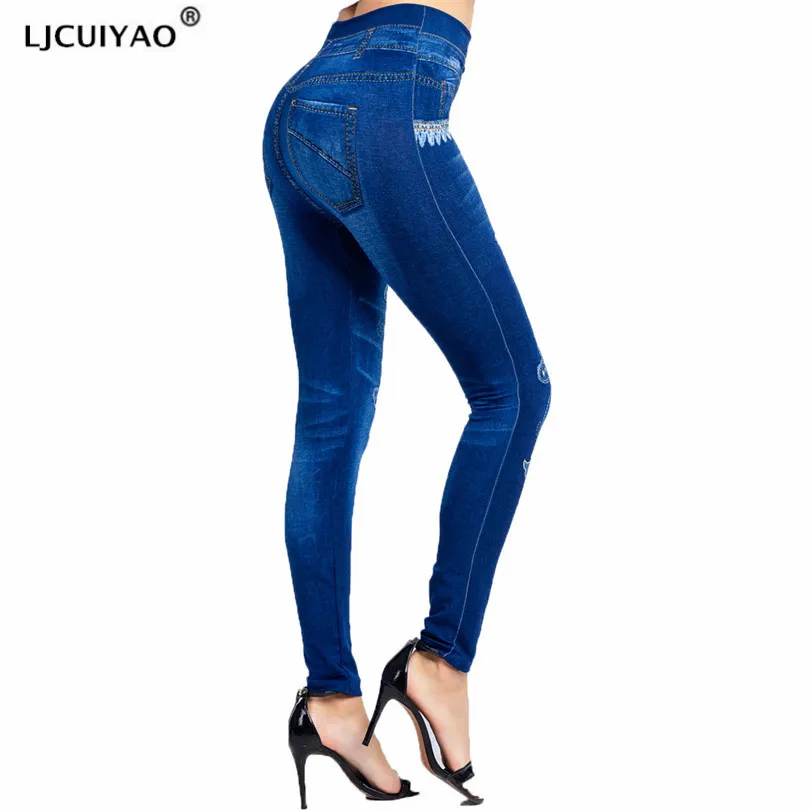 LJCUIYAO Push Up Seamless High Waist Jeans Leggings Women Autumn Elastic Jeggings Denim Pants Butterfly Printing Pattern Bottom