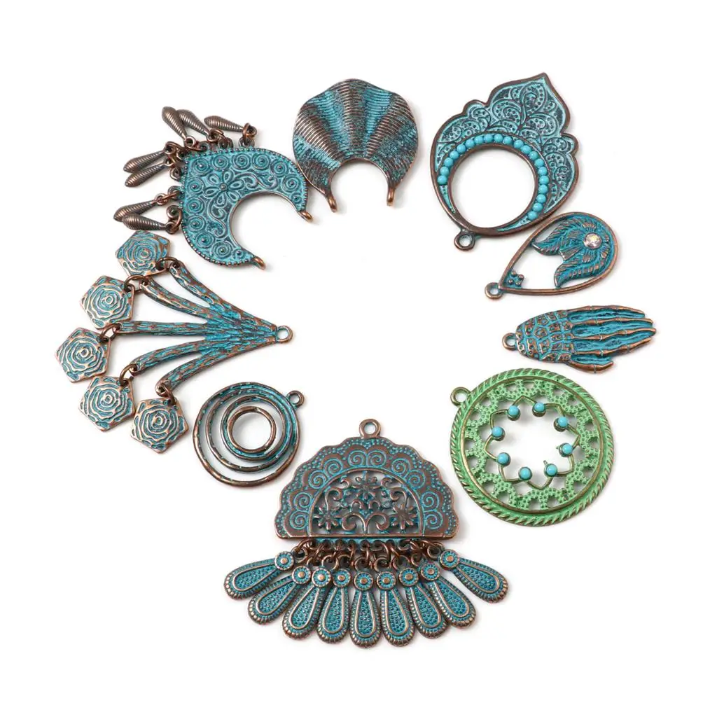 5PC Bohemia Charms For Jewelry Making Antique Green Vintage Pendant Zinc Alloy Findings Diy Earring Necklace Accessories