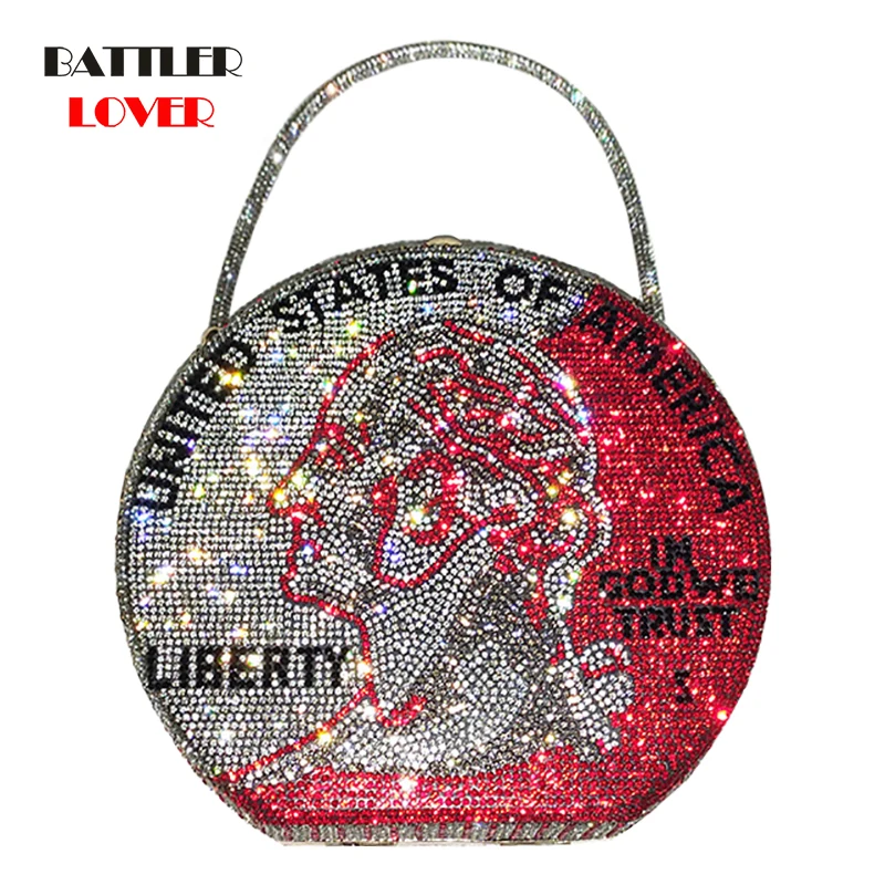 

Available Women Luxury Shining Crystal Dime Coin Handbag and Purse for Female Classical Diamonds Money Shoulder Crossbody Bag