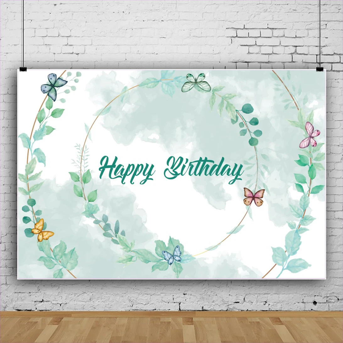 الربيع الأخضر يترك فراشة الطفل عيد ميلاد سعيد ديكور صورة خلفية التدرج خلفية الأسرة صورة صورة فوتوكورد