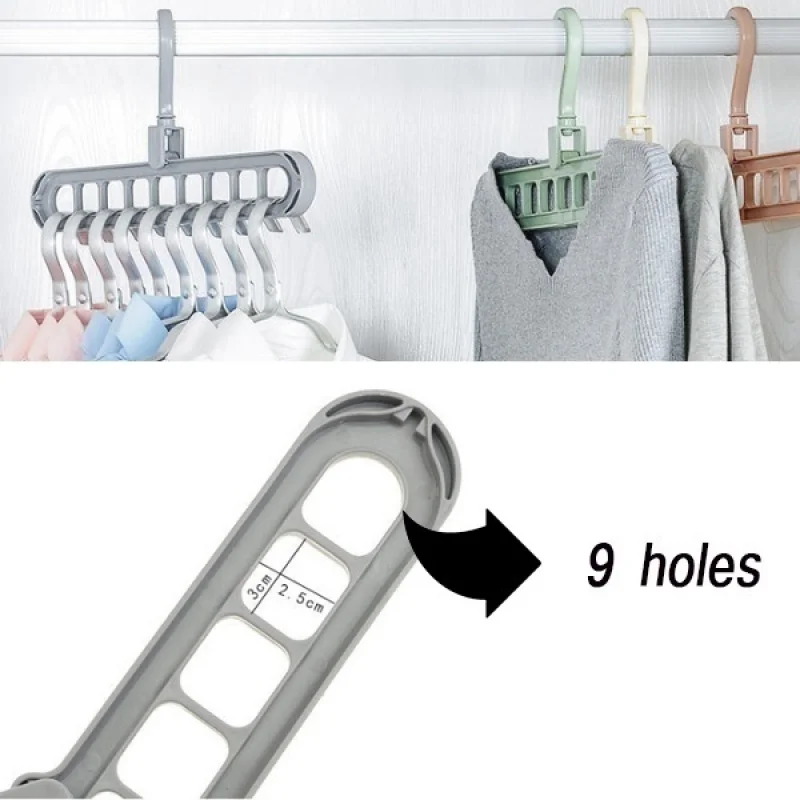 1Pc 9 Hole Household Storage Coathanger Multifunctional Folding Hanger Space Saving Coathanger 360 Degree Rotation Magic Hanger