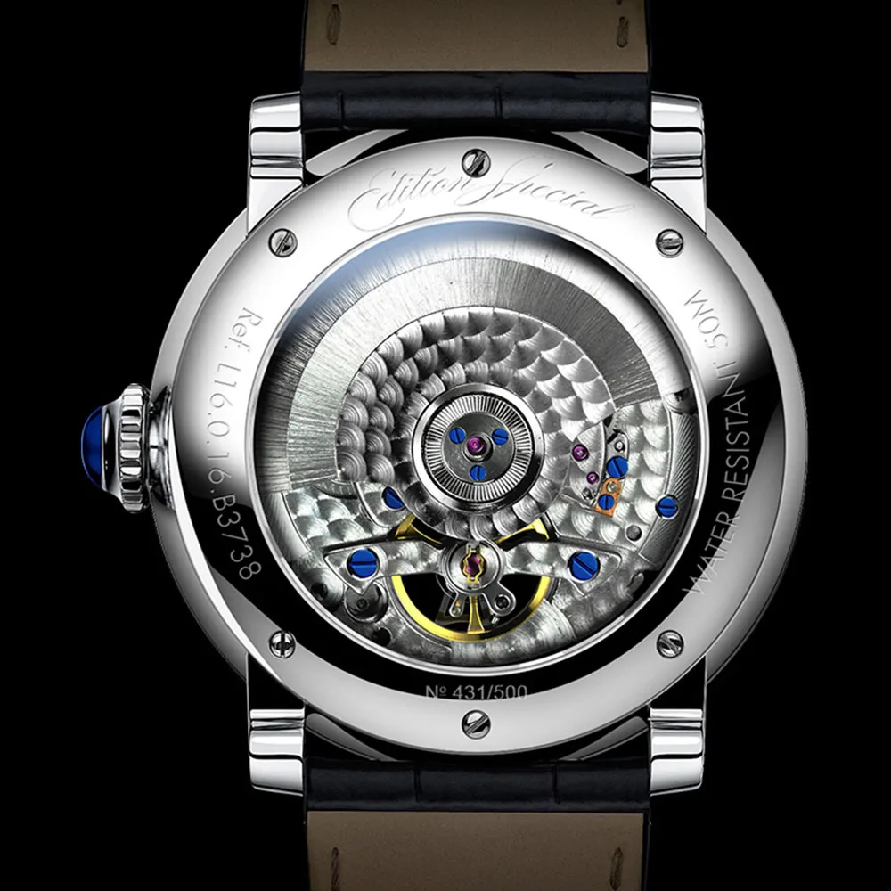 LOBINNI Mens 자동 시계 럭셔리 남성 시계 해골 스위스 방수 기계식 손목 시계 사파이어 로마 비늘