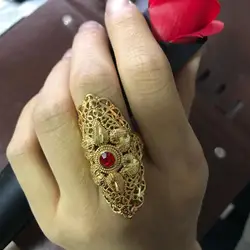 Dubai Gold Color Red stone Rings for Women  Africa Ring Ethiopian Jewelry Arab India Nigeria Middle East Metal Wedding Ring