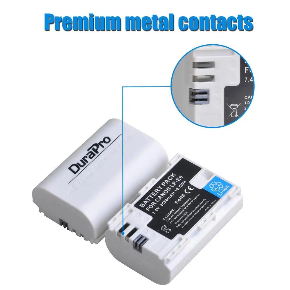 DuraPro 2650mAH LP-E6 LP-E6N LP E6 E6N Camera Battery LPE6 Bateria For Canon EOS 6D 7D 5DS 5DSR 5D Mark II IV 5D 60D 60Da 70D R7