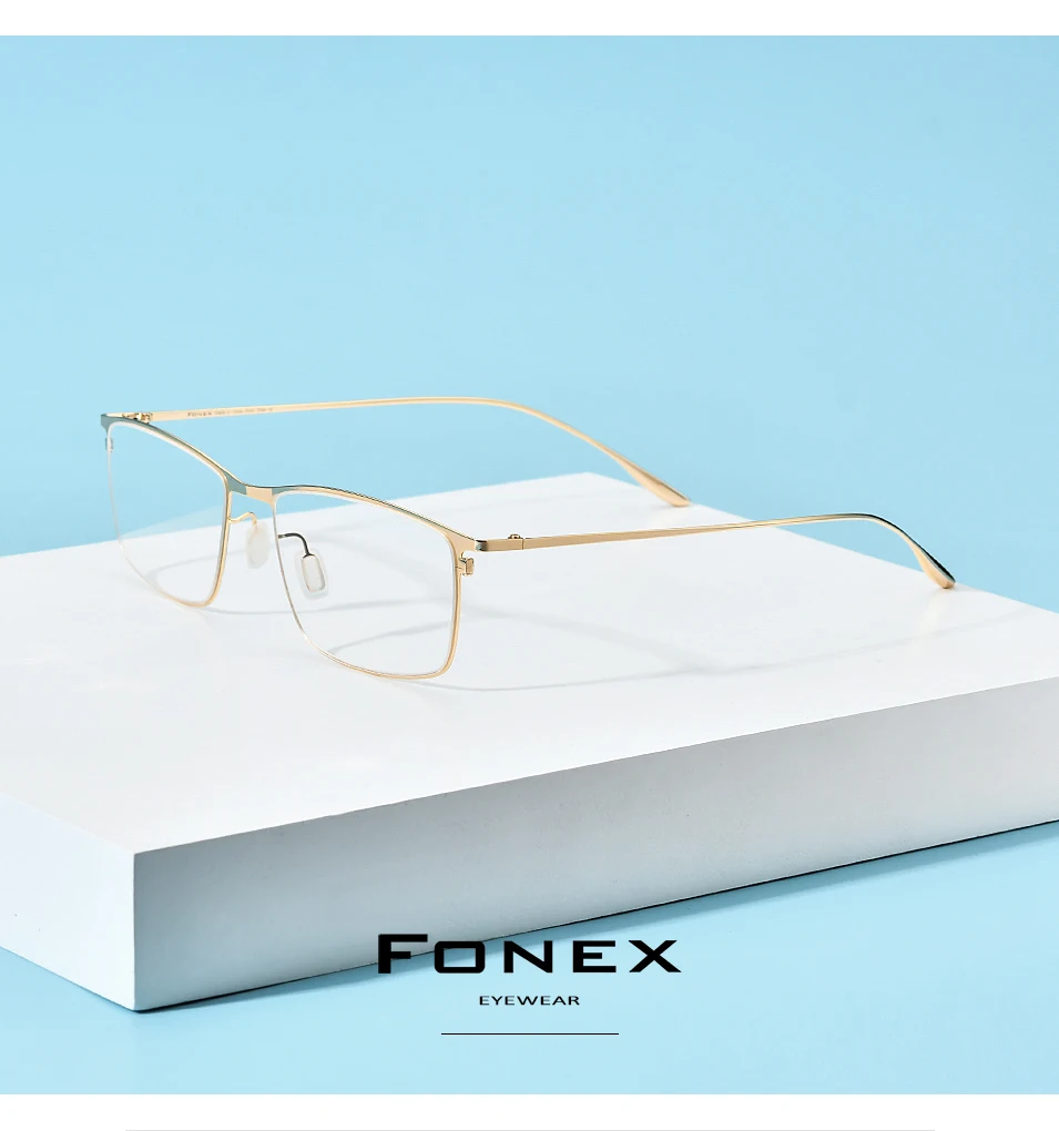 FONEX Alloy Glasses Frame Men Full-Rim Frames High-end Quality Square Eyeglasses Ultralight-Weight Korean Japanese Eyewear 8105