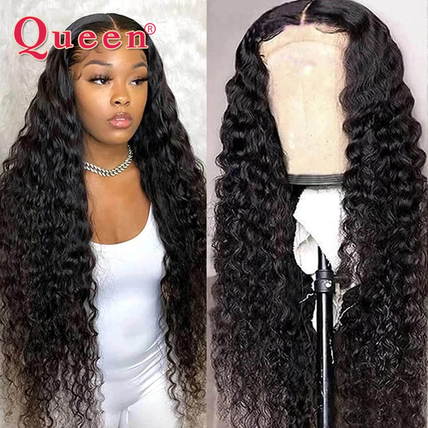 

Deep Wave 4x4 Lace Closure Wig Brazilian Human Hair Wigs Remy Hair Deep Curly Wig Prelucked Hairline For Women 28 30 32 Inch Wig