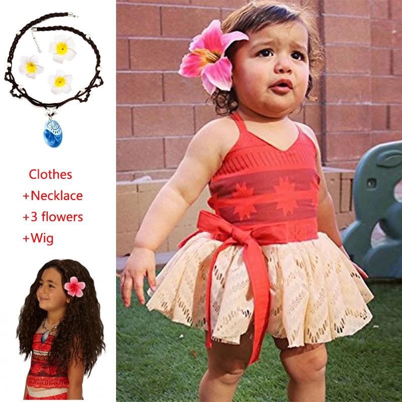 Summer Toddler Girls Moana Dress Up Beautiful Baby Vest Backless Dress Christmas Fancy Costume for Girls Flower Cotton Clothing