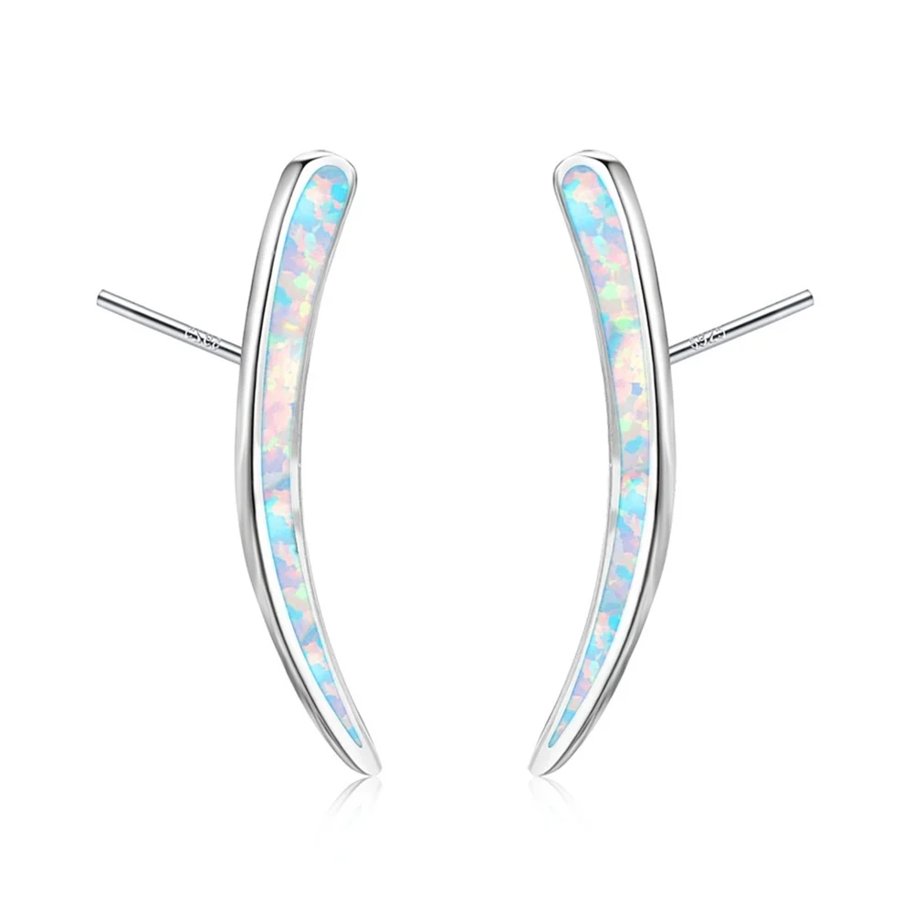 Fine Fashion Women Earrings Curved Ear Stud Fire Opal Birthstone Jewelry Classic Girl Earrings Wedding Christmas Gift