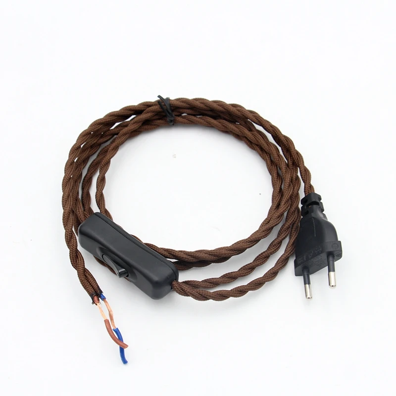 220-240V AC European Plug Power Cord Cables With on off Switch Vintage Fabric Covered Electrical Wire Power Line