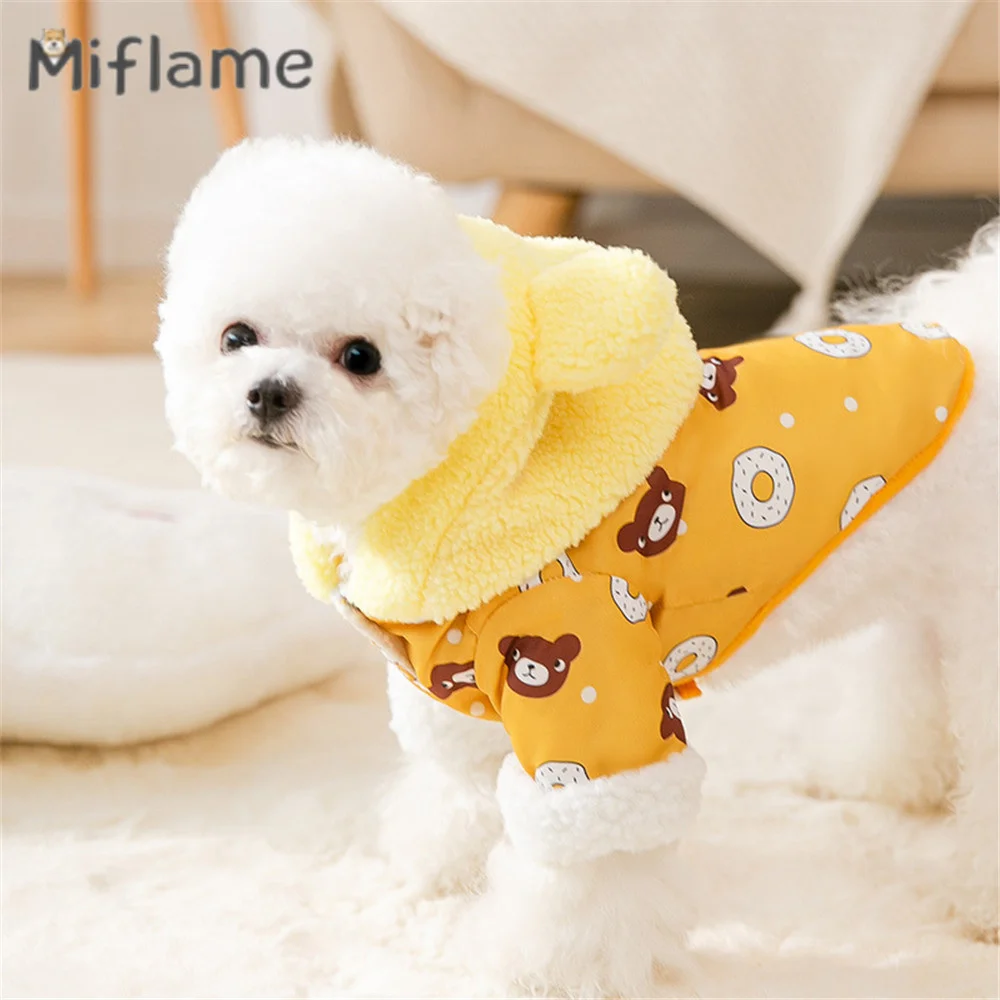 Miflame Cartoon Patchwork Small Dogs Hoodies Bear Printed Puppy Outfits Costume Warm Dog Clothes Spitz Bichon Pets Cats Clothing