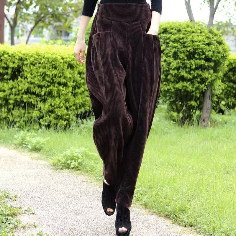 

2023 Autumn Winter New Women velvet Thick Harem Pant Carrot Pants Female Loose Corduroy Casual Crotch Thigh Thick Pant A802