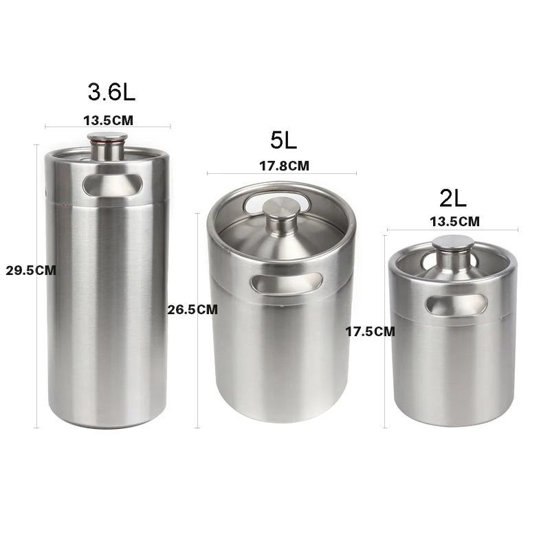 304 Stainless Steel Surface Brushed Fresh Beer Barrel Metal Beer Can Home Brewed 2L Screw Cap Storage Container Customization