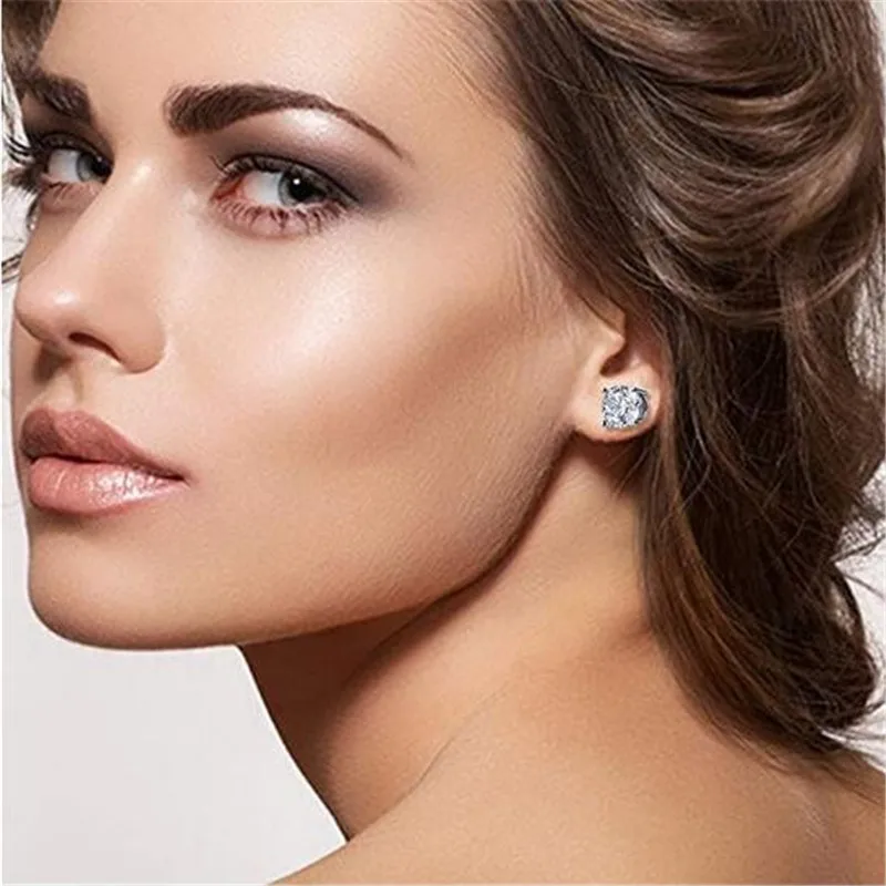 Solitaire 3ct Lab Diamond Gemstone Stud Earring 100% Real 925 sterling silver Jewelry Engagement Wedding Earrings for Women men