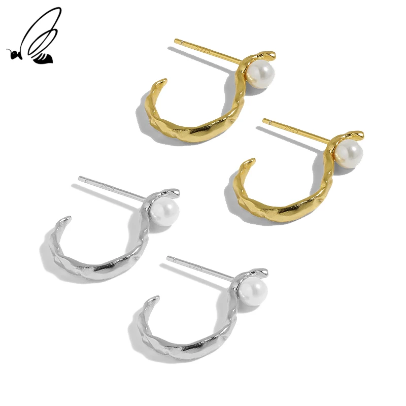 

S'STEEL Korean Trendy Earrings 925 Sterling Silver Pearl Gold Designer Earring For Women Luxury Simple Geometric Fine Jewellery