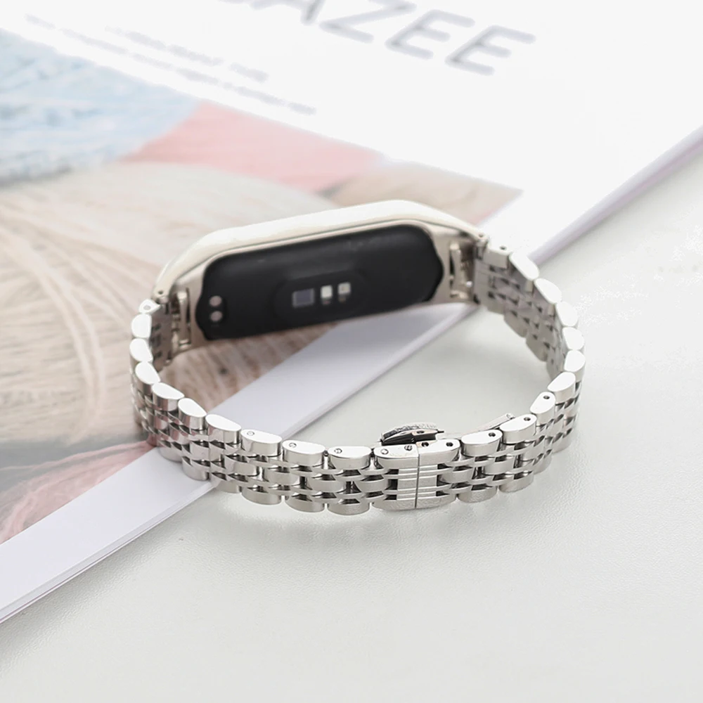 Silver Metal Mi band 7 6 Strap Bracelet for Xiaomi Mi Band 4 5 Miband Watchband with tool Luxury Metal Watch Band for Men Women