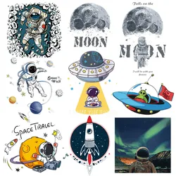 Space Astronaut Patch Iron-On Transfers For Clothing Spaceship Patches Stickers DIY Cartoon Patches On Clothes Applique Stripes