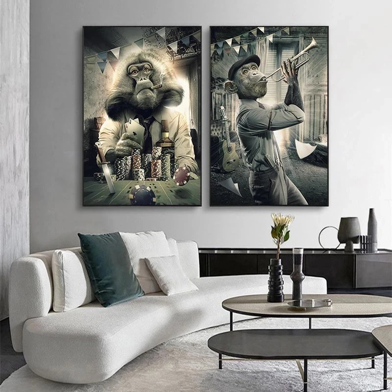 Moderne Wandkunst Dekor Tier Graffiti Kunst Affe Leinwand Malerei Poster Drucke Cuadros Wandkunst Bilder für Wohnzimmer Dekor