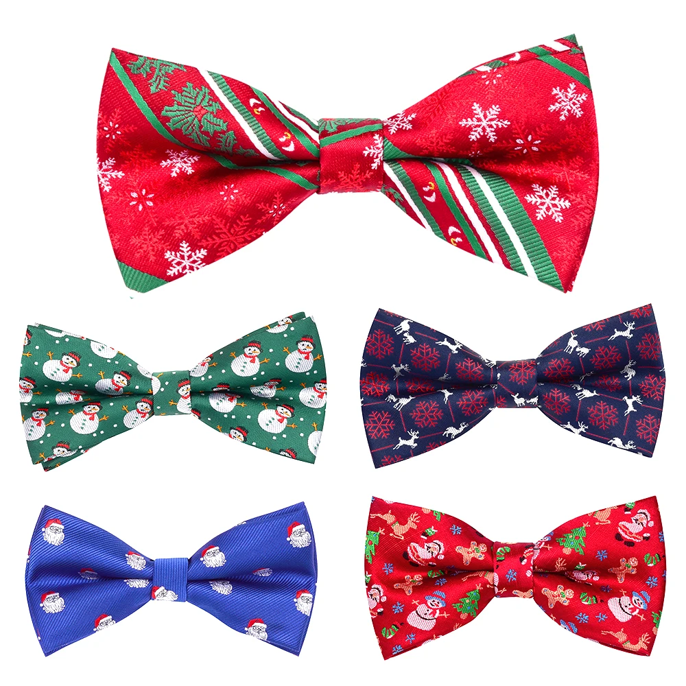 GUSLESON Christmas Bow Ties for Men Festival Theme Tie Snowflake Christmas Tree Pattern Mens Silk Bow Tie Christmas Party Gift