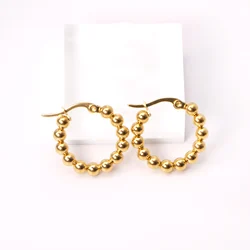 Round 316L Stainless Steel Hoop Earrings Gold/Silver Color Steel Ball Ear Stud for Women Girl Small Fashion Jewelry Gift