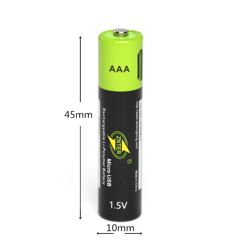 ZNTER 10PCS USB AAA Rechargeable Battery 1.5V 600mAh Lithium Ion Battery Toy Remote Control Battery Lithium Polymer Battery