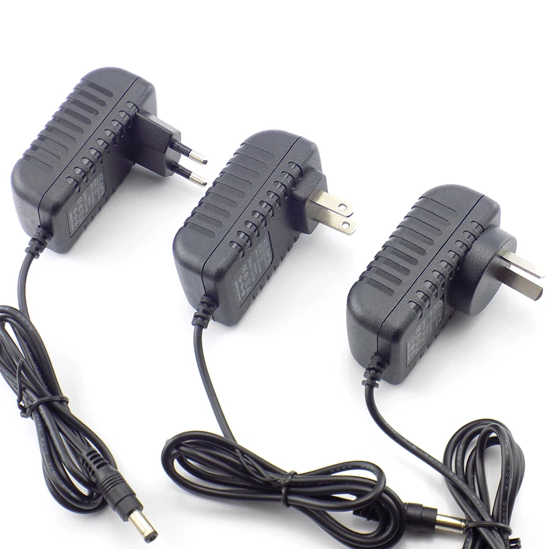 5.5mmX2.5mm DC Plug AC to DC Power Supply Adapter 12V 2A 100-240V Charger Adapter for CCTV LED Strip Lamp US EU AU UK Plug