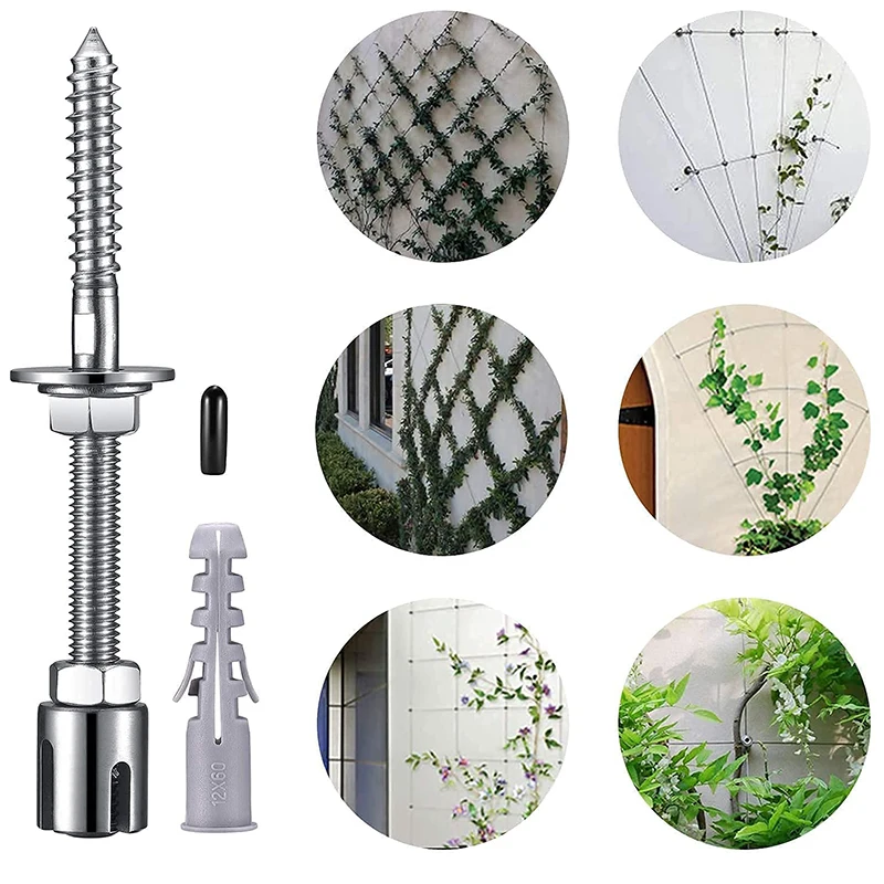 Stainless Steel Wire Cable Trellis System Kit For Climbing Plants Vines And Green Wall With Brackets 12 Holders 16m Rope