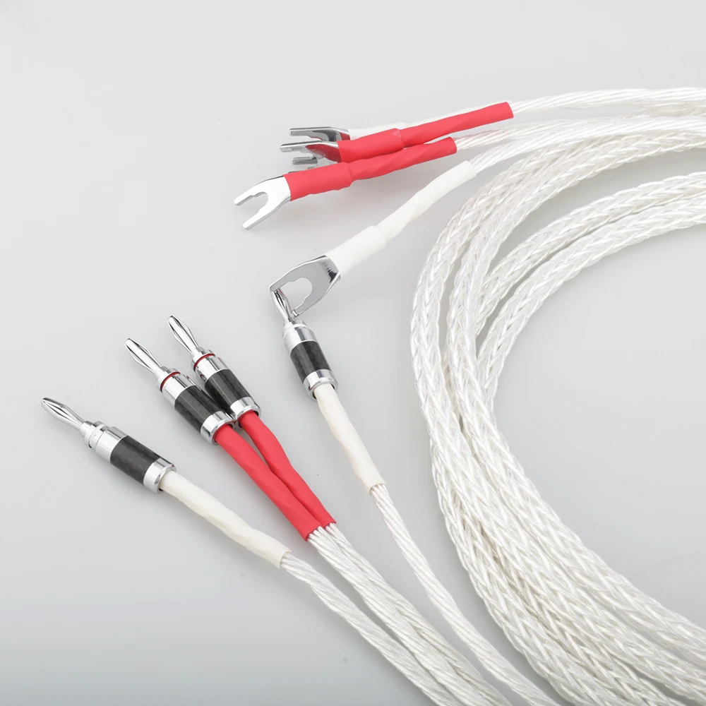 Pair 8ag Pure Silver plated OCC Hifi Speaker Cable Hi-end Speaker Wire for Amplifier and CD banana plug to spade plug