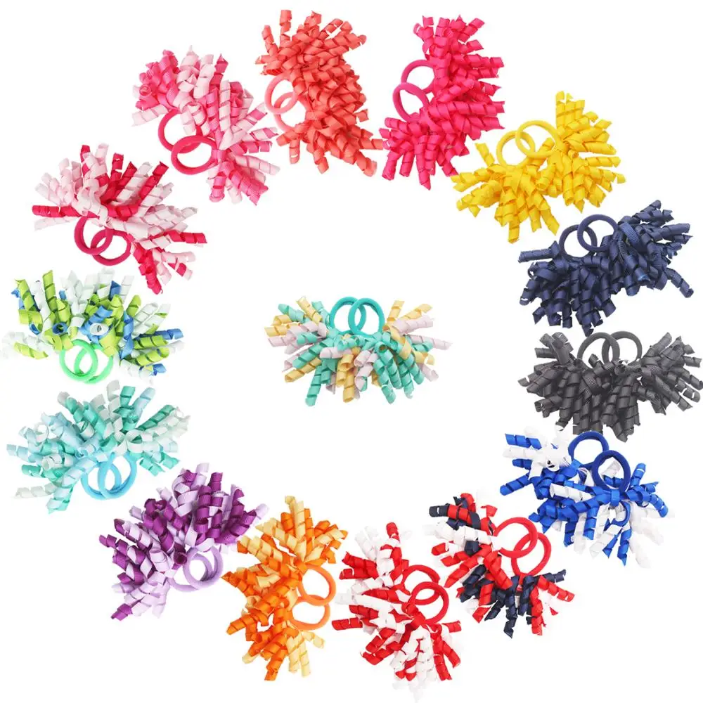 30 PCS 15 Pairs Boutique Girls\' Solid Curly Korker Bows Hair Ties Seamless pigtails Hair Bows Holders for Baby Girls Toddlers