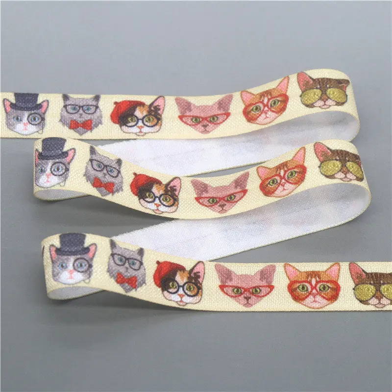 DHK 5/8 \'\'5yards Cats Paw stampato piega elastico FOE stretch ribbon hairbow copricapo fascia fai da te OEM E1904