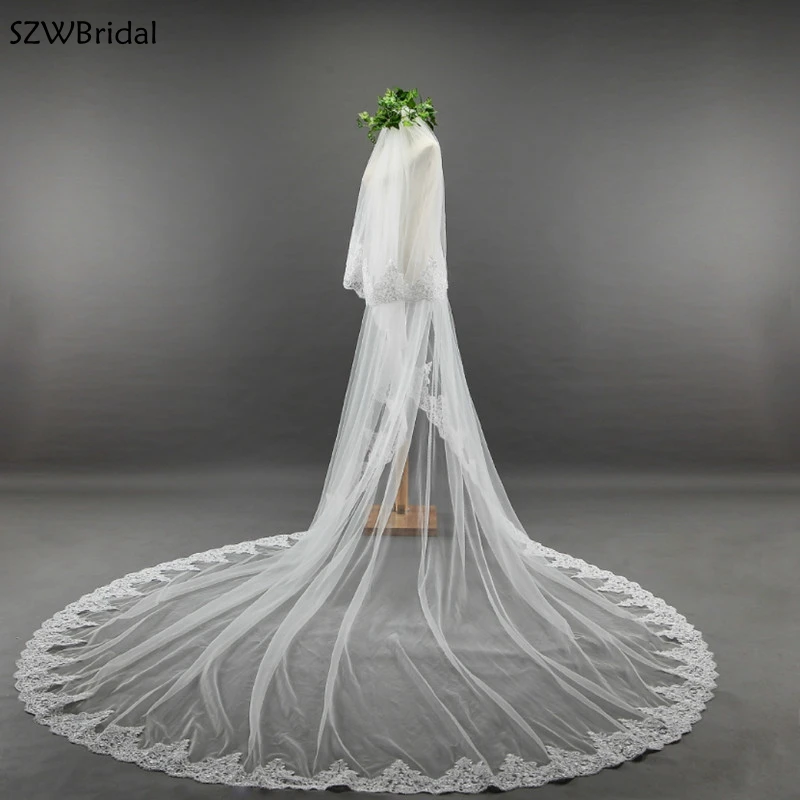 New Arrival Two-Layer Wedding Veils 3.5 Meter Lace Bridal Veil Long Wedding Accesorios Novia Boda Bridal Headwear With Comb