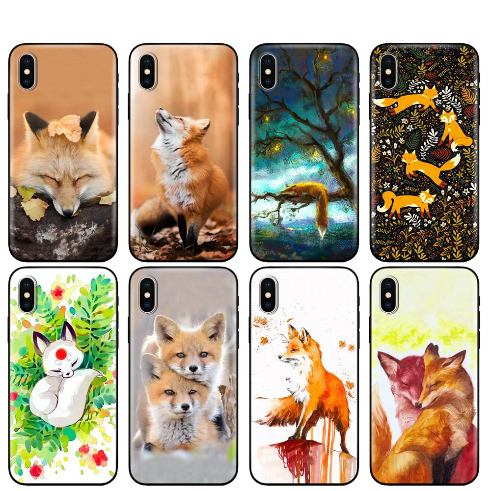 Black tpu case for iphone 5 5s SE 2020 6 6s 7 8 plus x 10 cover for iphone XR XS 11 pro MAX case Fox In Autumn leaves forest