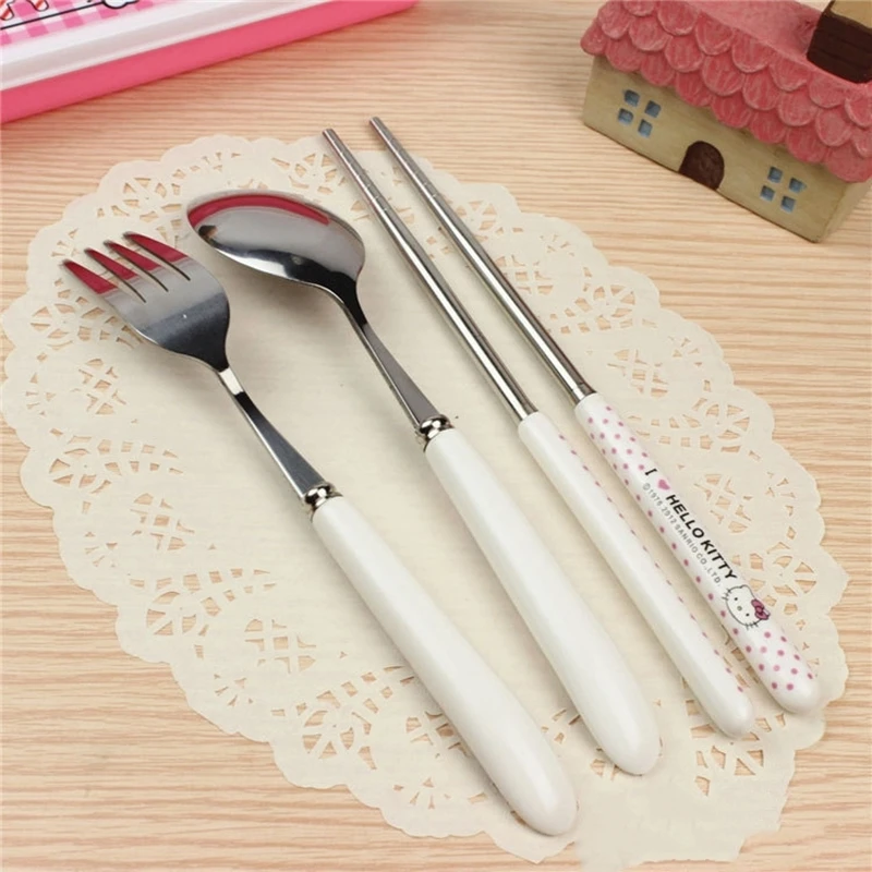 3PCS/Set Cute Cat Dinnerware Kitchen Supplies Spoon Chopsticks Set Accesorios Utensil Flatware Spoon And Fork For Kids Children