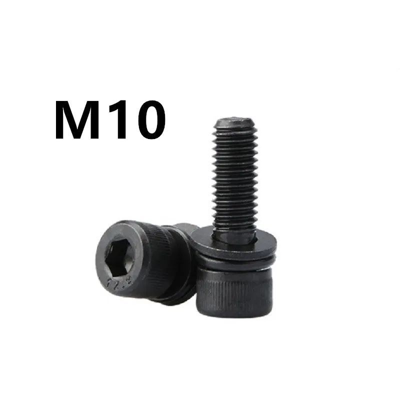 

10PCS M10x25/30/35/40mm DIN912 GB70.1 12.9 Grade High Strength Blackening Combined Hexagon Triple Bolt Cup Head Screw