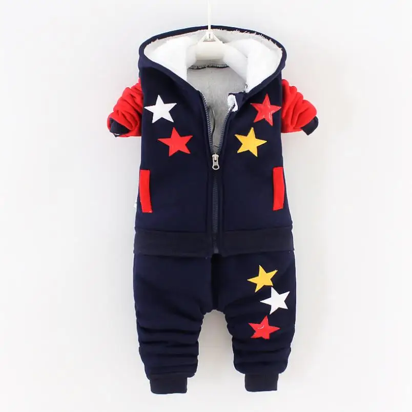 Neue Kinder-Sets Herbst Winter Dicke Plüsch-Baumwollkleidung Junge Mädchen Cartoon Kapuzenjacke+Hose 2-teiliger Anzug Kinder-Trainingsanzug 0-5 Jahre – Detail 4