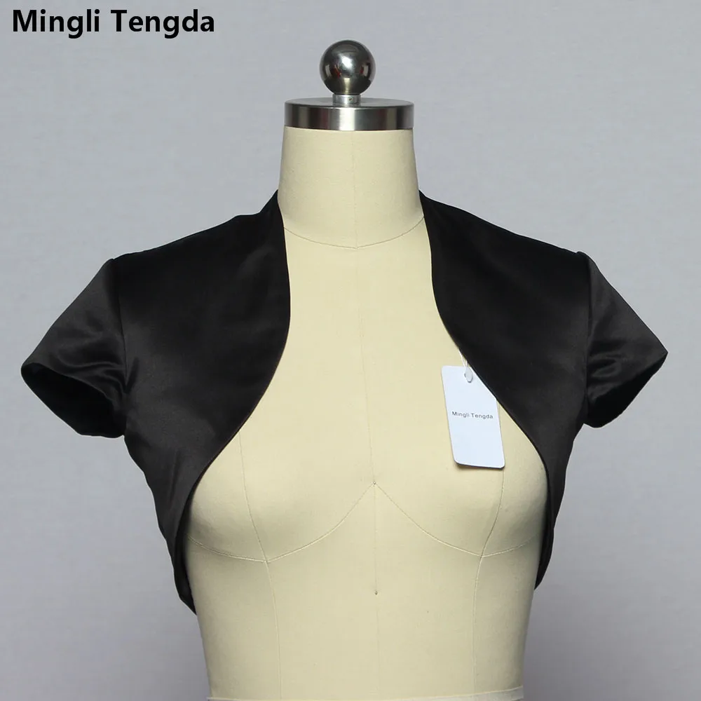 Mingli Tengda 2019 Nieuwe Ivoor Satijn Korte Mouw Wedding Bolero/Bolero/Bruid Jas/Stola/Sjaal/ tippet Zwart/Rood/Goud/Royal blue