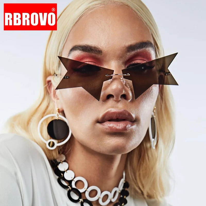 

RBROVO Rimless Star Sunglasses 2023 Luxury Brand Eyewear For Women/Men Designer Gradient Ocean Glasses Women Men Shades UV400