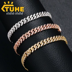TUHE 6mm 8mm Miami Cuban Chain Bracelet for Men Women Hip Hop 5A Cubic Zirconia Iced Out Jewelry