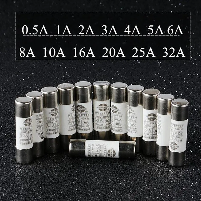 20pc/lot R015 Ceramic Fuse Cylindrical fusible fusivel tube 0.5A-32A Low Voltage 10mm*38mm Electrical Equipment Supplies