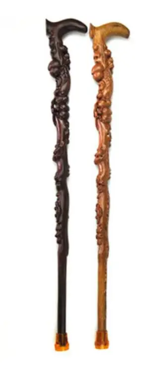 

Hand carving A cane Chicken Wing Wood walking sticks Black Sandalwood Shoutao Integrated Crutches Red Wood Carving Crutches