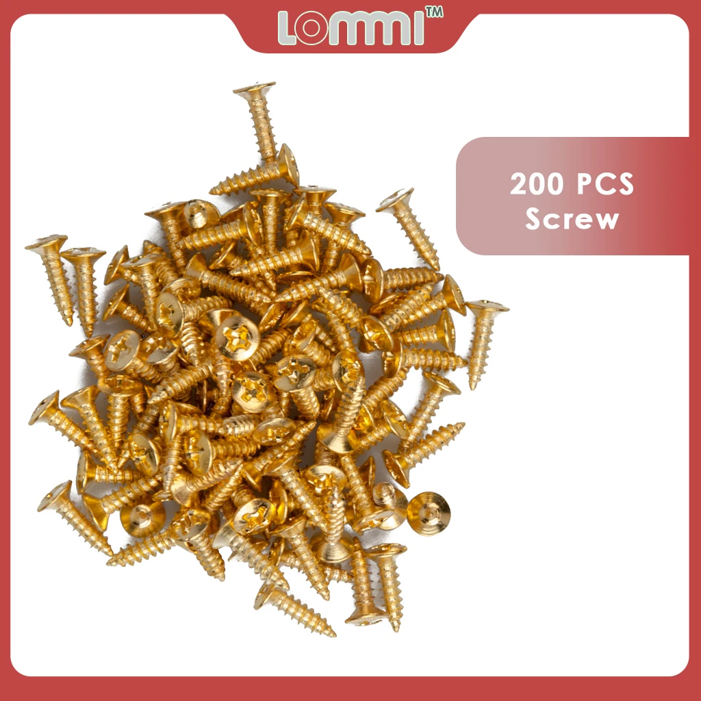 

LOMMI 200pcs Gold Guitar Bass Pickguard Screw 6mm Electric Guitar Cover/Back Plate Metal Replacement Screws For ST TL SG Guitar