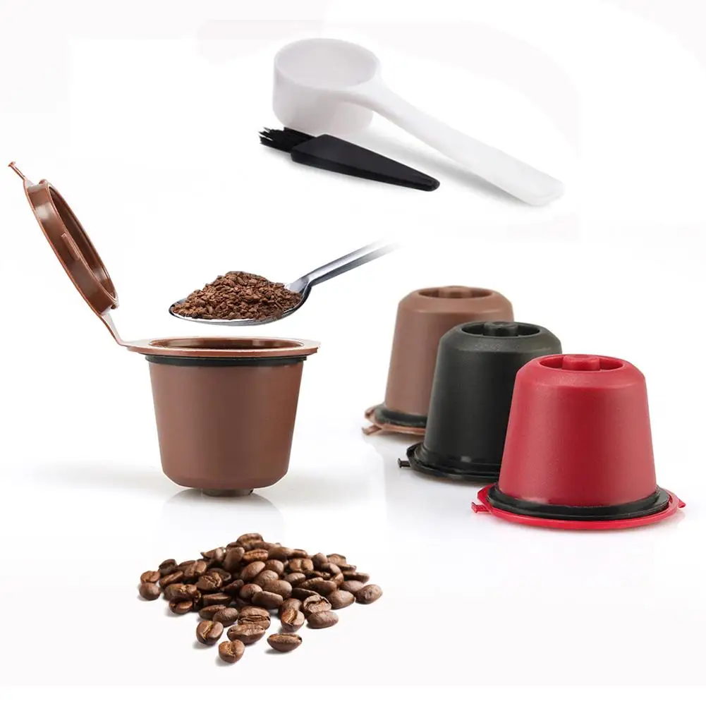 Coffee Capsule Refillable Reusable Herbruikbare Hervulbare Nespresso Machine Capsule Plastic Filter Cups Spoon Brush