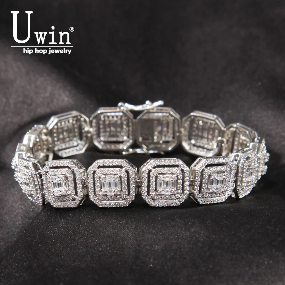 

UWIN 13mm Baguette Bracelet Square CZ Plated Micro Paved Hollow Out Iced Out Cubic Zirconia Bling Bracelets For Luxury Jewrlry