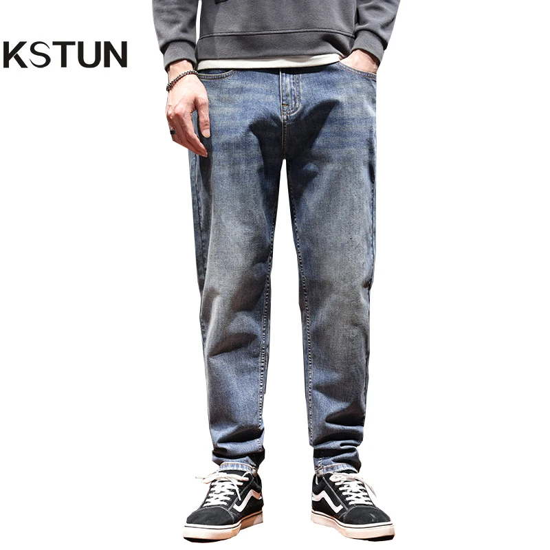 KSTUN Baggy Jeans Men Loose Fit Harem Pants Wide Leg Fashion Letters Retro Blue Hip Hop Streetwear Casual Denim Trousers Spring