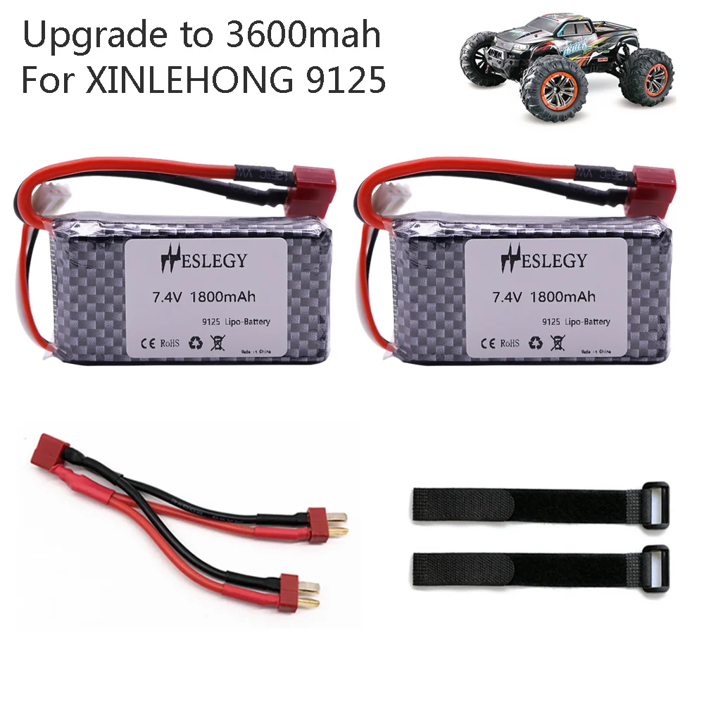 Upgrade to 3600mAh For XINLEHONG 9125 Remote Control Car Spare Parts 7.4V 1800mah 2S Lipo Battery XLH 9125 battery 1600mah 7.4 V