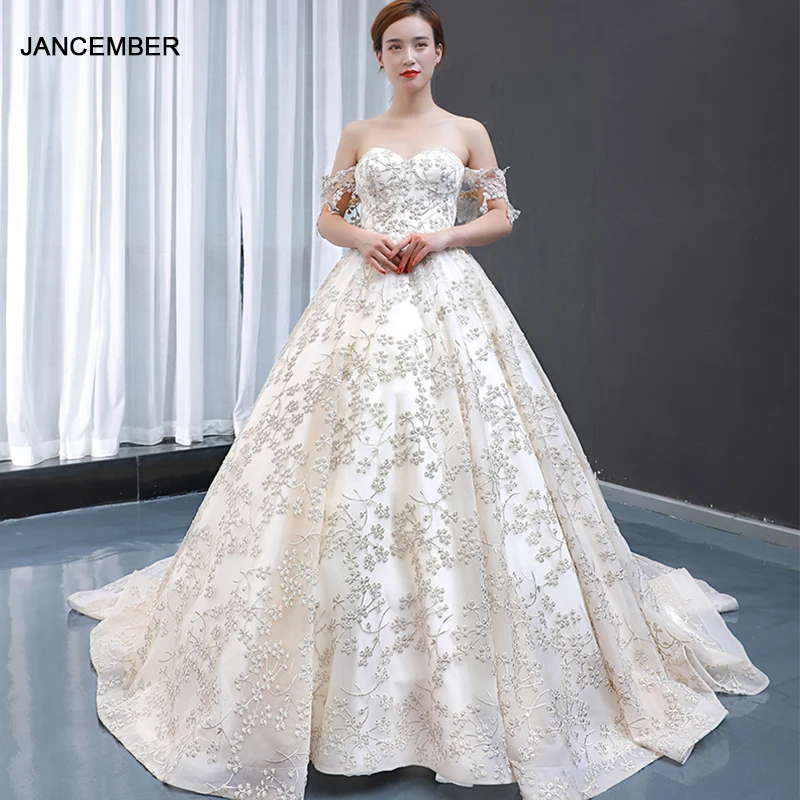 J66940 jancember party dresses for plus size women sweetheart off shoulder ball gown pattern white prom dress suknie wieczorowe