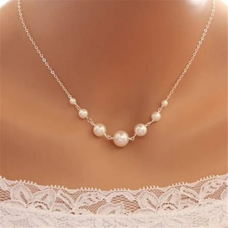 Fashion Jewelry 925 Silver necklace vintage simple beaded pearl single-layer necklace